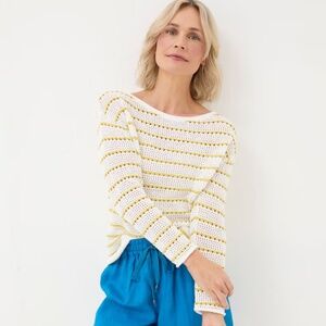 Fatface Yellow Stripe Crochet Sweater -Size US 6